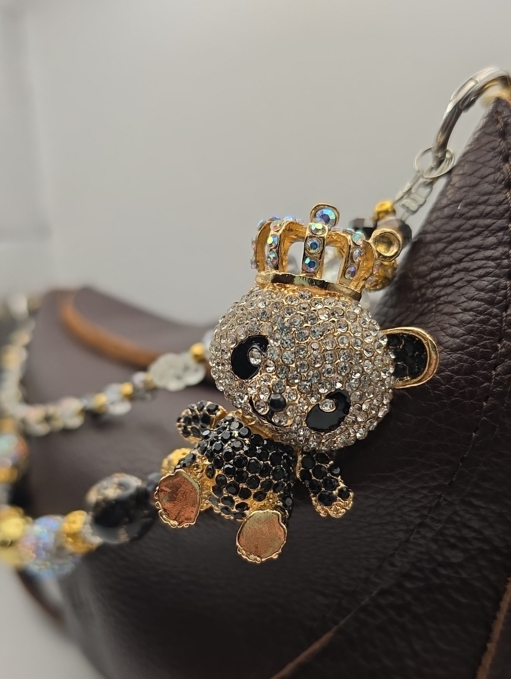 Crystal Crown Panda Purse/ Keychain Charm - Gold and Black (Purse Not Incl.)